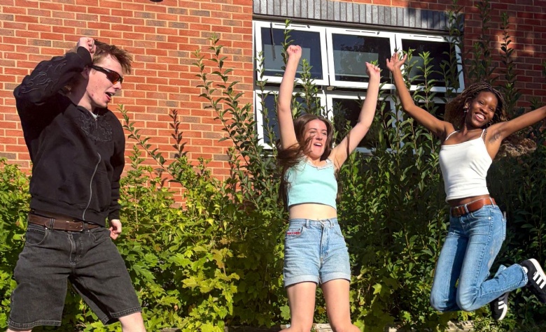 Eckington Sixth Formers leaping in the air